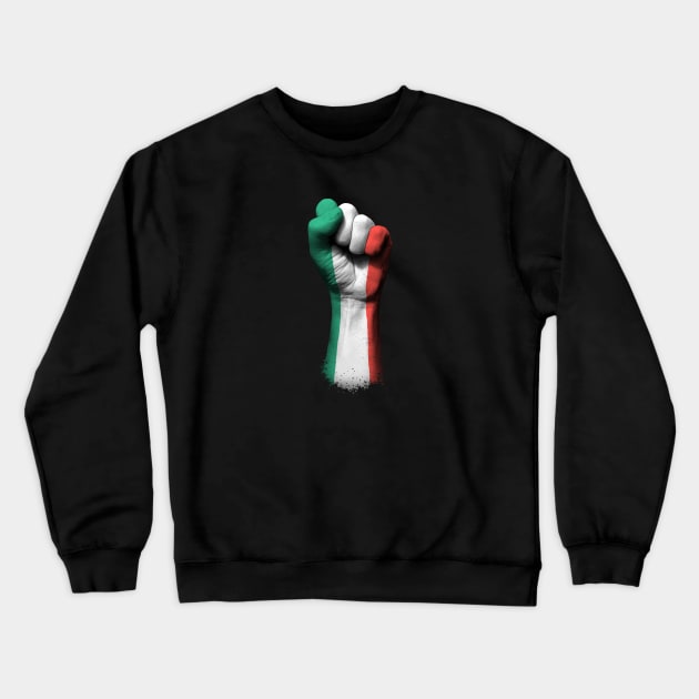 Flag of Italy on a Raised Clenched Fist Crewneck Sweatshirt by jeffbartels